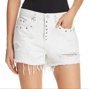 Blank NYC The Barrow Distressed Embellished Denim Shorts in White